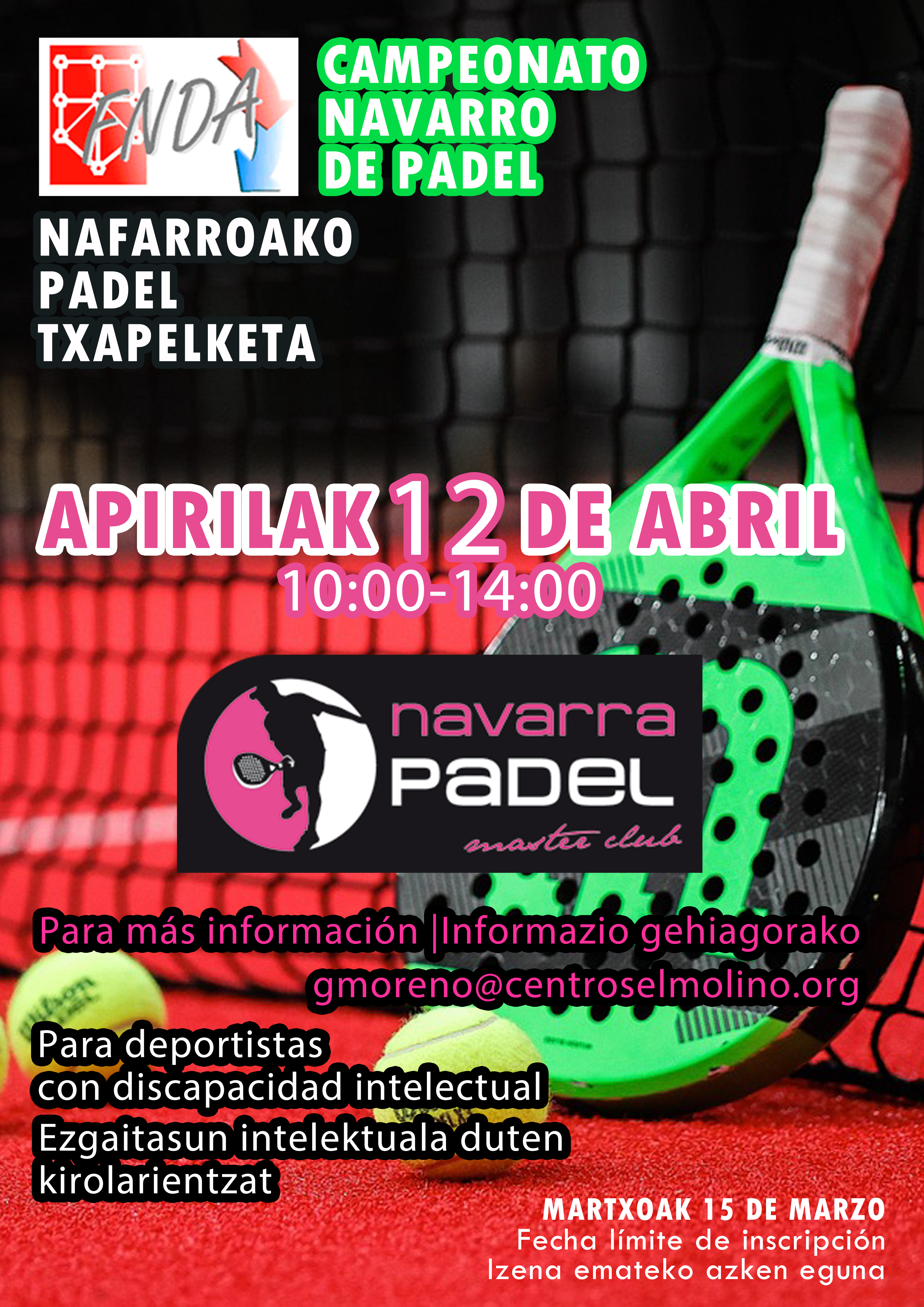 El 12 de abril se celebrar&aacute; la 1&ordf; jornada del Campeonato Navarro de P&aacute;del 2025